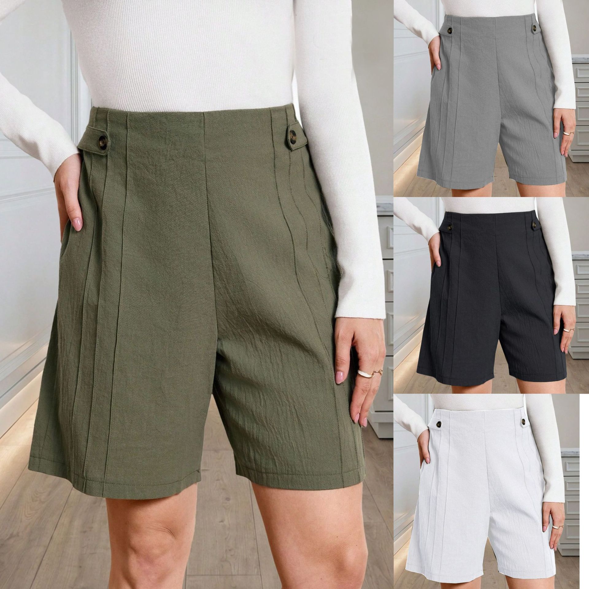 Women's Cotton-Linen Texture Casual Shorts