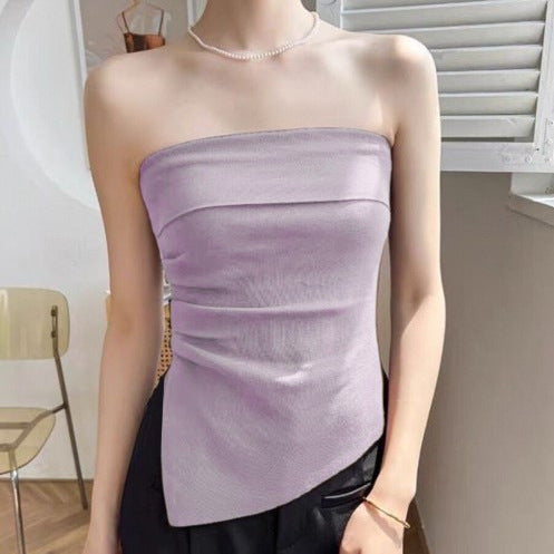 Sleeveless Solid-Color Tube Top Vest For Women