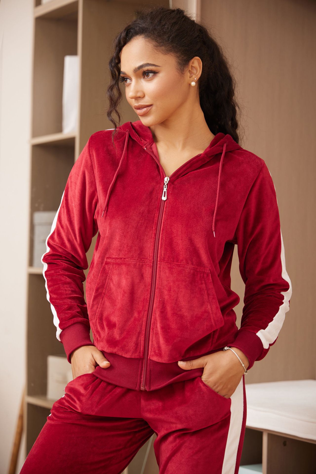 Velvet Long-Sleeve Womens Casual Sports Suit