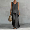New Casual Bohemian-style Wide-leg Pants And V-neck Vest Set