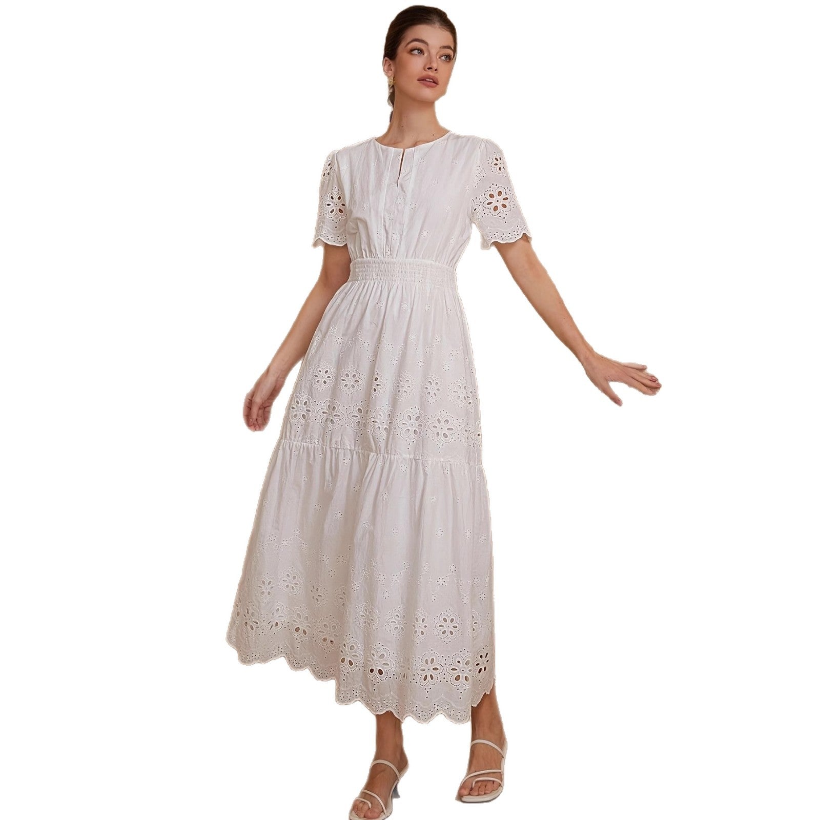Women's Hollow-Out Embroidered Short-Sleeve Dress