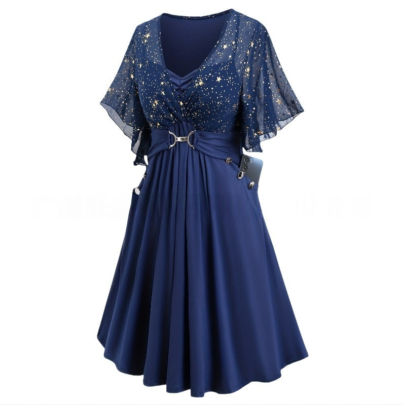 Buttoned Pocket Pleated Detailing Bishop Sleeves An Elegant And Sophisticated Dress