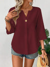 Loose-fitting Solid-color Casual Shirt With A Small V-neck And Buttons