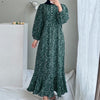 Long Sleeved Open Door Tube Loose Printed Button Neck Dress