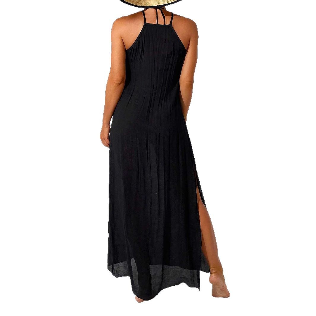 Womens Hollow-Out Lace Halterneck Beach Vacation Long Dress