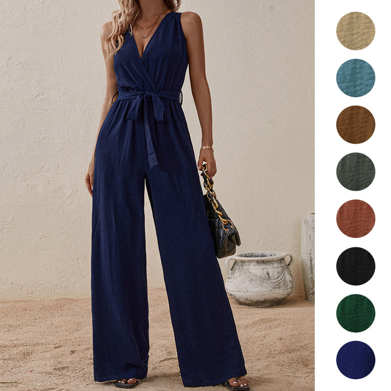 Strap High-Waist Sleeveless Jumpsuit Fashion Casual Set