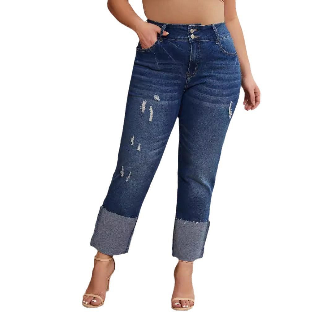 Womens High-Waist Straight-Leg Ripped Stretch Jeans