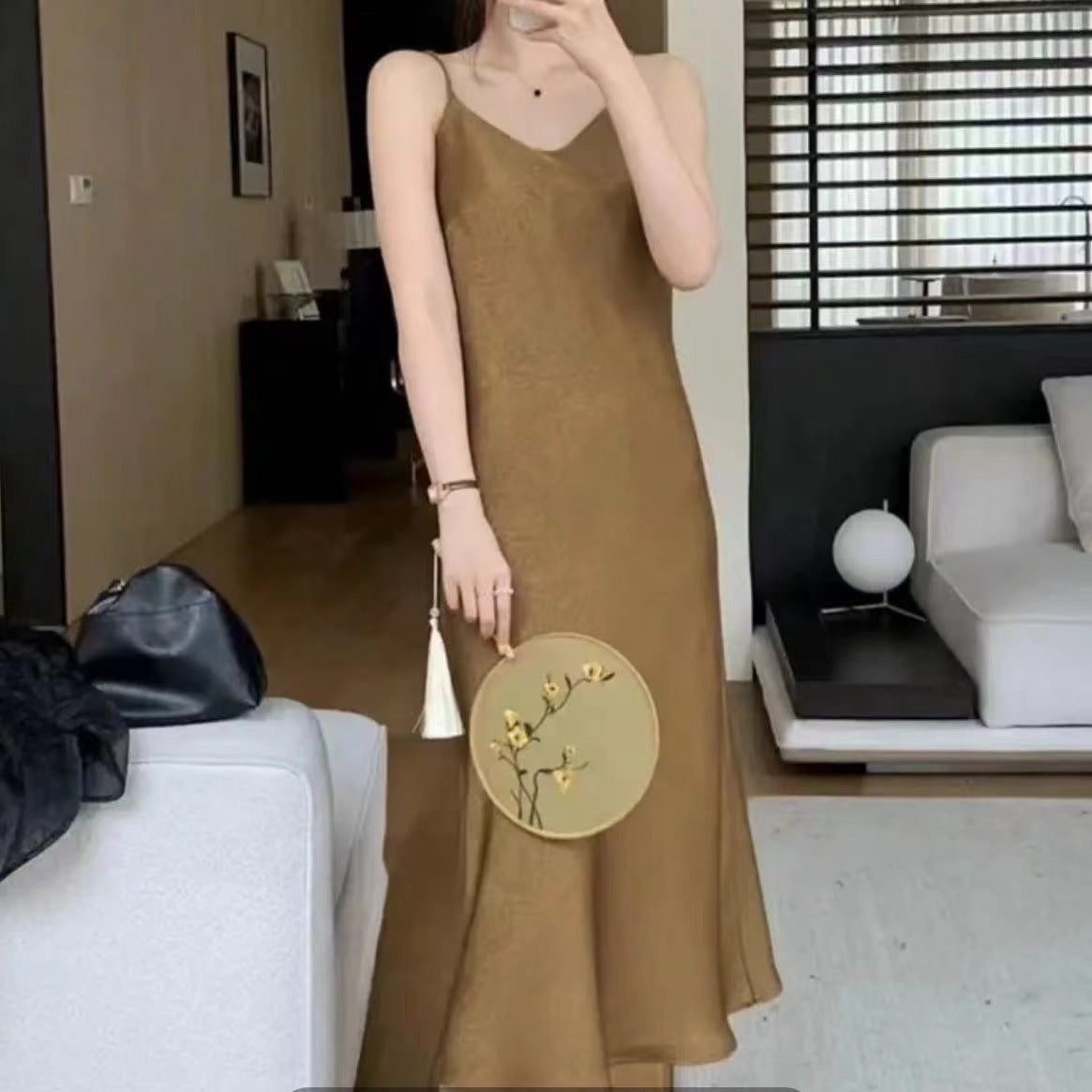 Satin Chinese-style Floor-length Figure-flattering Elegant Jacquard Dress
