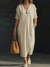 Women's V-neck Single-button Short-sleeve Dress