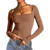 Square Neck Milk Silk Pullover Long Sleeves