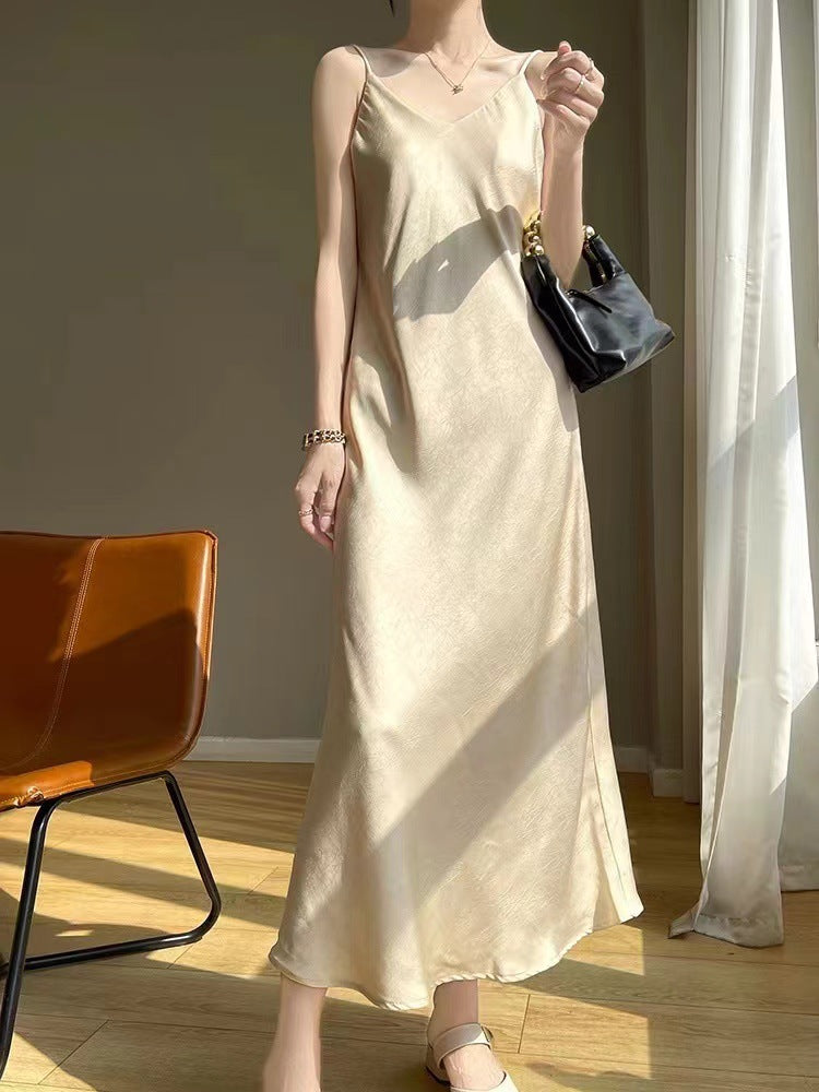 Satin Chinese-style Floor-length Figure-flattering Elegant Jacquard Dress