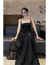 Elegant Black Slip Dress Womens Summer French Style