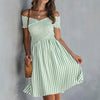 Off-the-shoulder Striped Waist-cinching Dress European And American Style