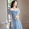Off-shoulder Blue Evening Gown Womens Elegant French-style For Banquets