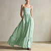 Striped Woven Sleeveless Long Dress With Thin Straps