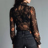 Women's Sheer Floral Print Collar Shirt