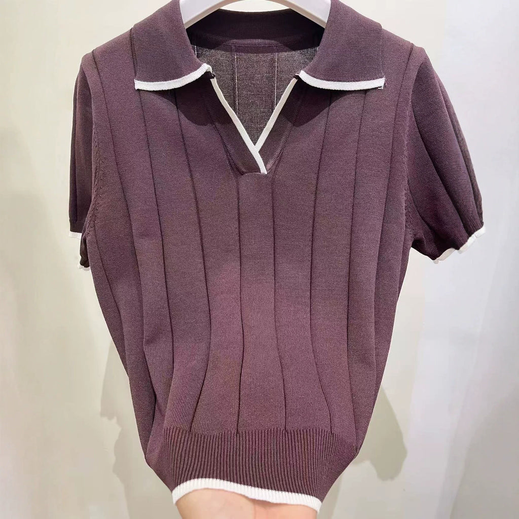 European And American-style Knitted Short-sleeve Casual Tops For Summer