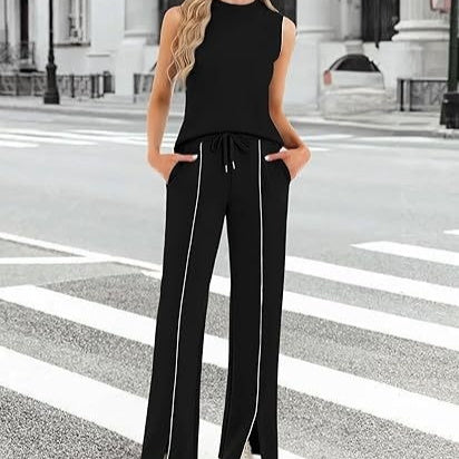Sleeveless Tank Top And Wide-Leg Pants Two-Piece Womens Casual Sportswear Set