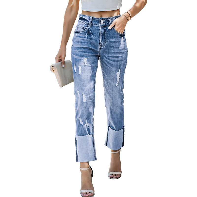 Harun Ankle-bite Ripped Cropped Pants For Women