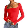 Square Neck Milk Silk Pullover Long Sleeves