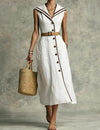Fashionable Casual Stand-up Collar Trendy Style Buttoned Dress