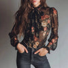 Women's Sheer Floral Print Collar Shirt