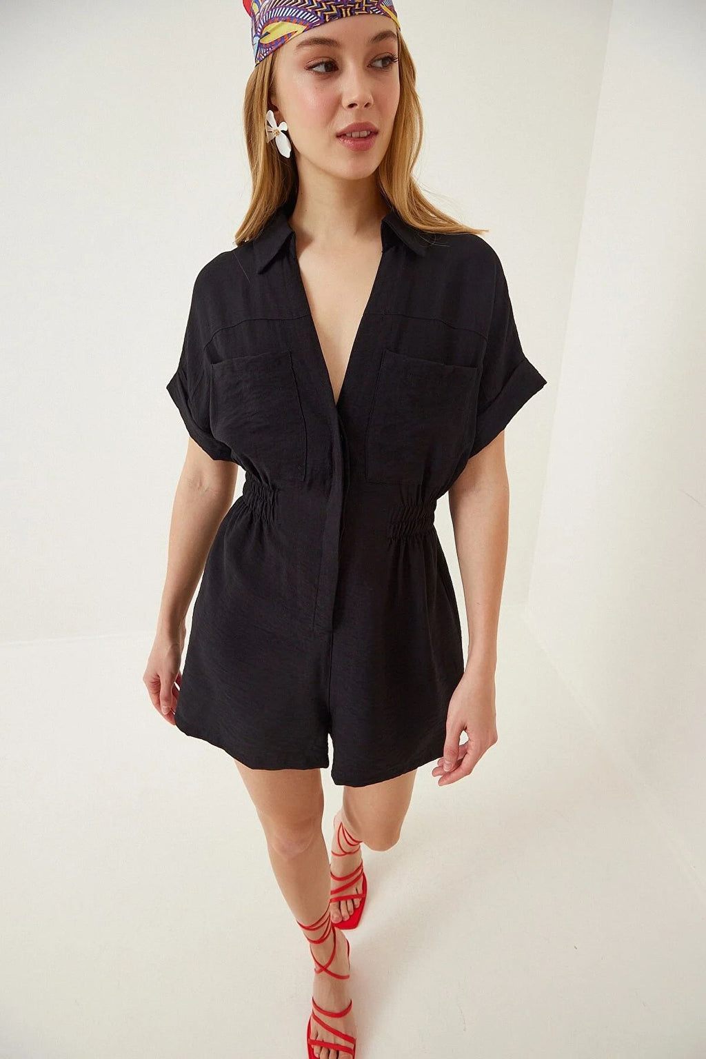 Workwear Jumpsuit Loose-fitting Figure-flattering Made Of Cotton And Linen
