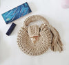 Bohemian Womens Solid-Colored Fabric-Strap Crochet Bag