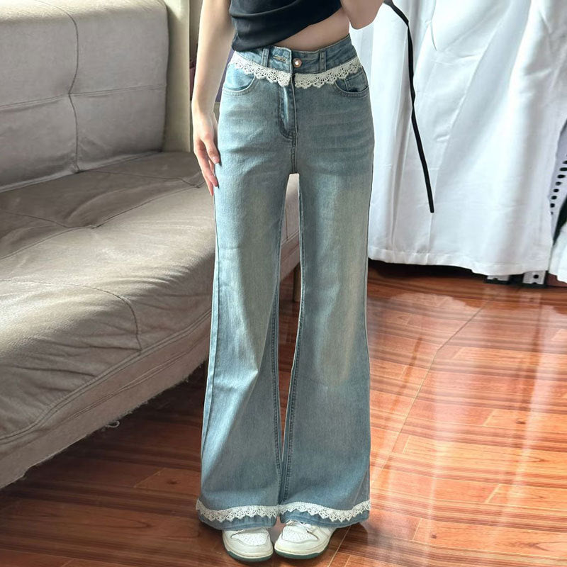 Lace-trimmed Patchwork Flared Jeans