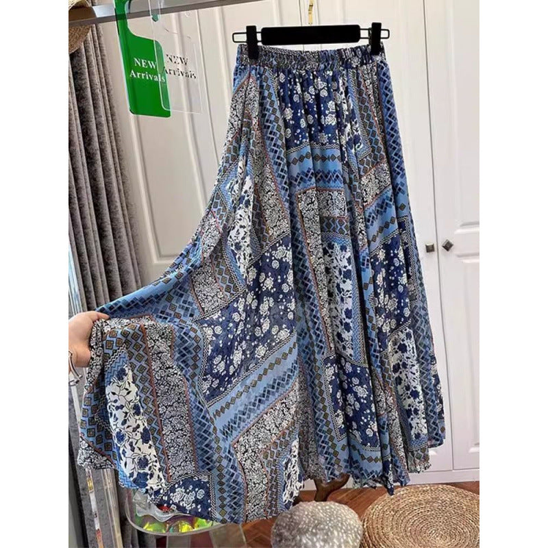 Plus-size Ethnic-style Floral French-style Skirt