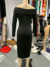 Womens Fashion Solid-Color Long-Sleeve Beaded Sheath Off-Shoulder Dress