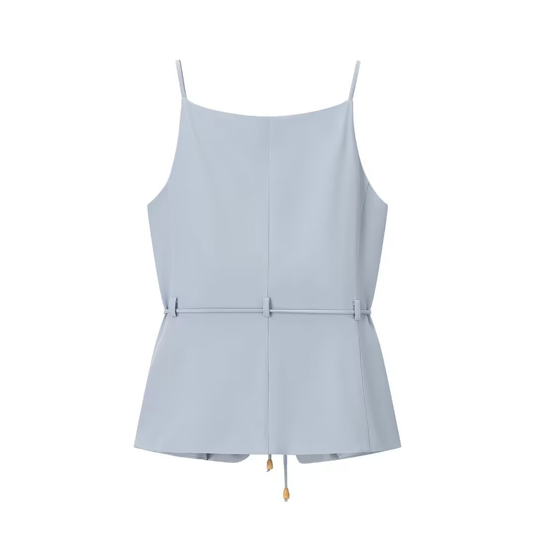 Western-style Trendy Beaded Belt Vest With High-waisted Straight-leg Pants