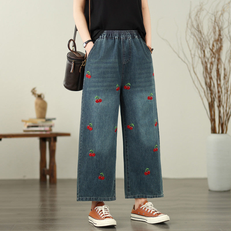 Embroidered Butterfly Loose Denim Jeans Women's