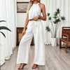 Neck-hanging Sleeveless Cropped Top And Wide-leg Pants Set
