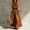 Turn-down Collar Long Sleeveless Dress