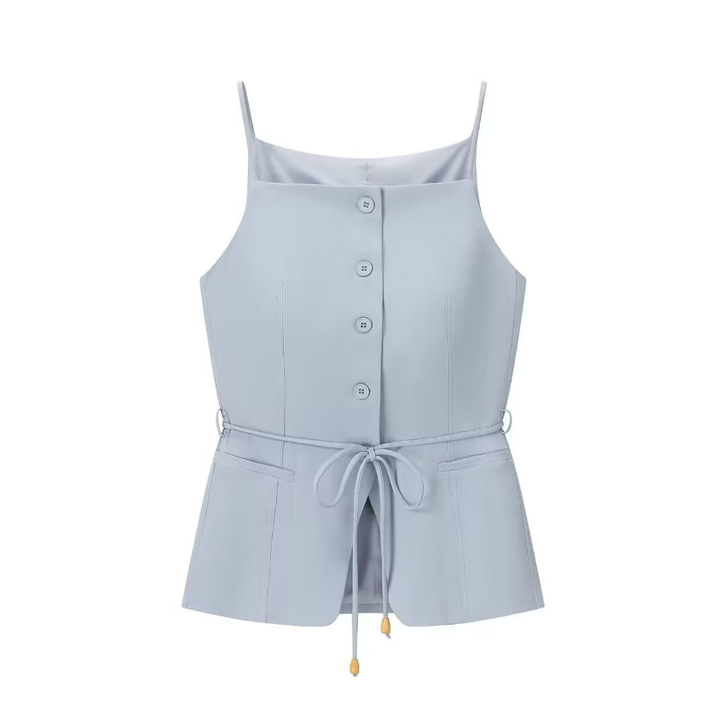 Western-style Trendy Beaded Belt Vest With High-waisted Straight-leg Pants