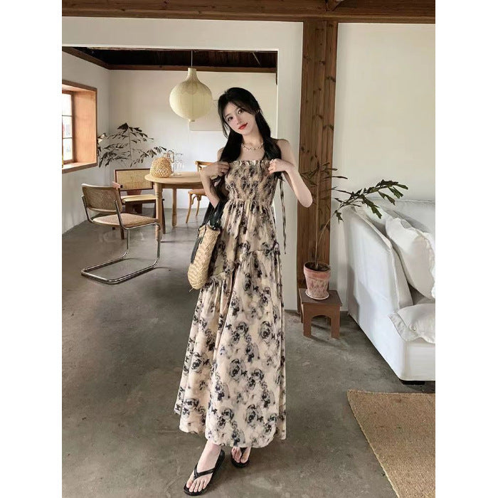 Women's Rose Pleated Strap Dress