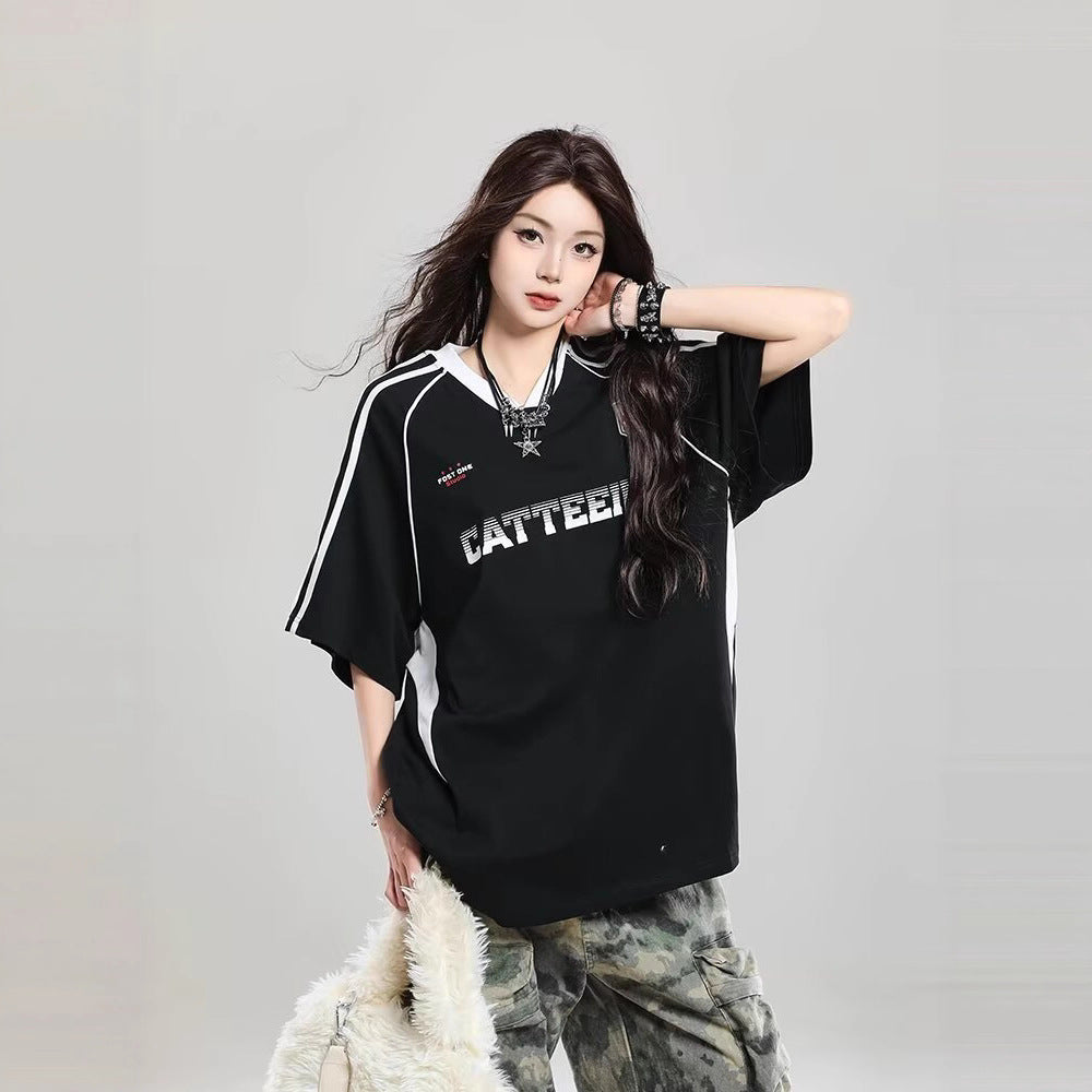 Retro Letter Short-Sleeve T-Shirt Women's Summer Sport