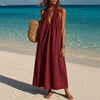 Womens Long Sleeveless Cotton-Linen Comfortable Dress