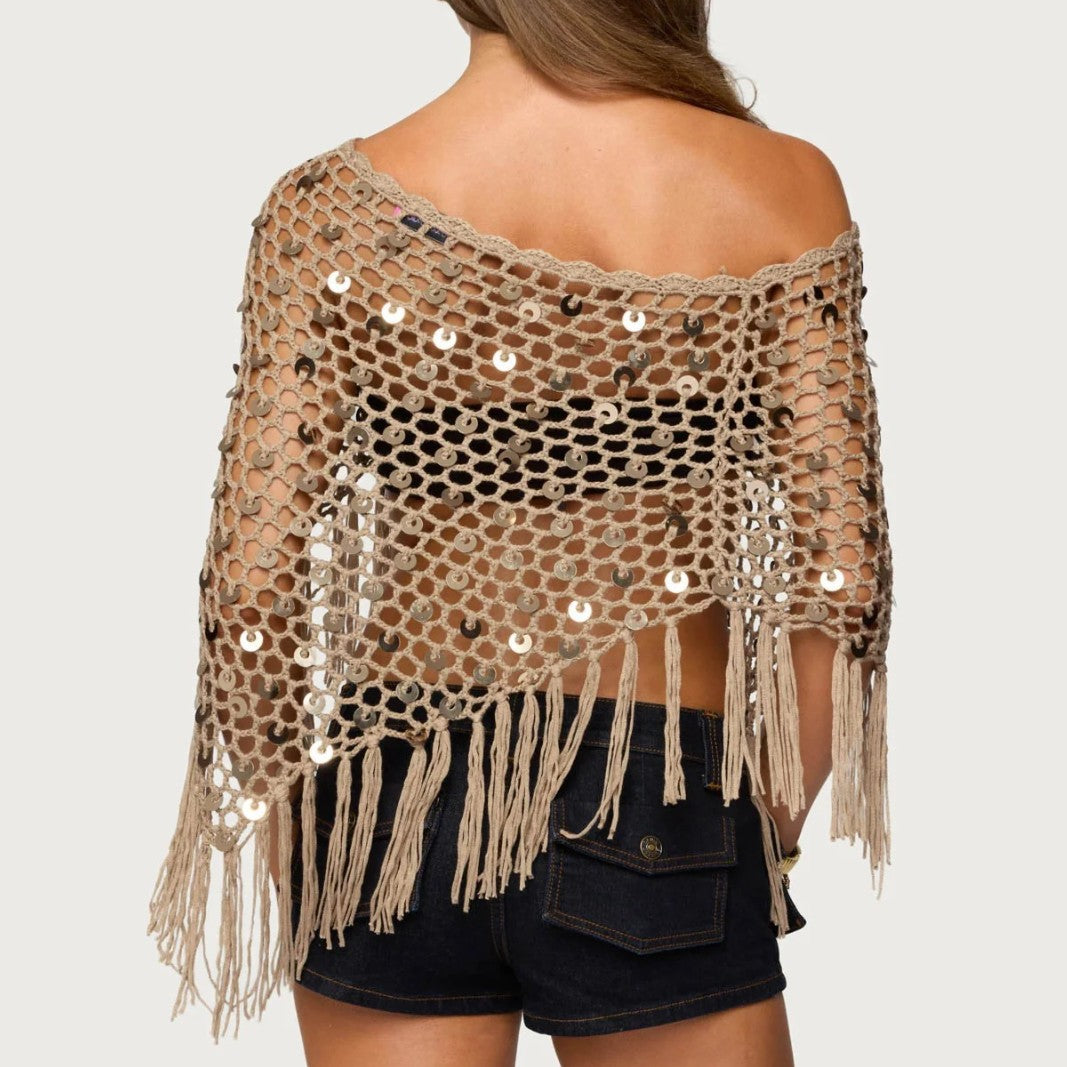 European And American Handmade Sequin-Embroidered Triangle Scarf Shawl Cloak