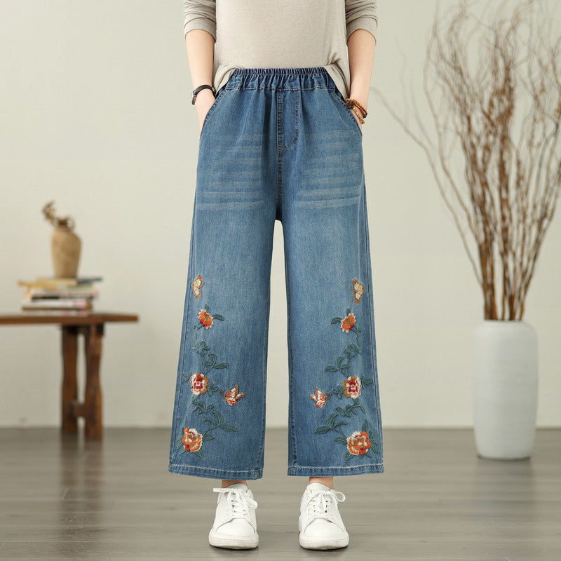 Embroidered Butterfly Loose Denim Jeans Women's