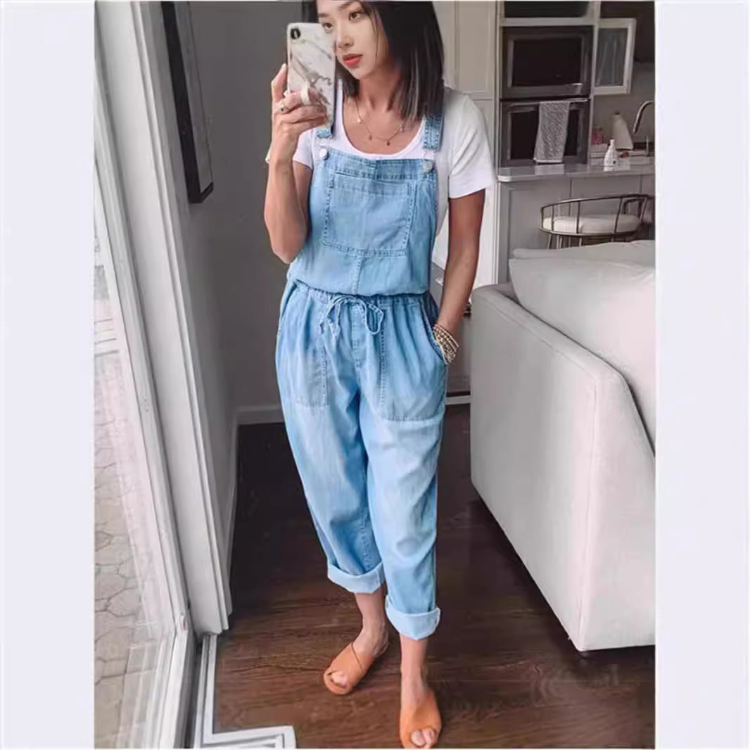 Fashionable Elastic Mid-Waist Jumpsuit Womens Pants