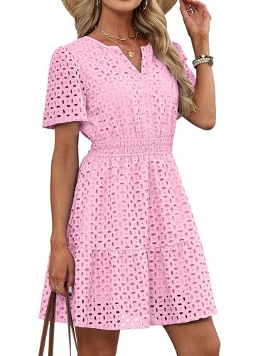 Womens Hollow-out Lace Short-sleeve Dress