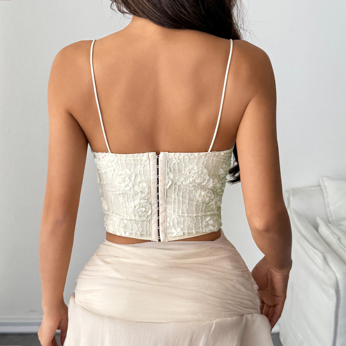 3D Floral Embroidered Steel Ring Fishbone Suspender Strap