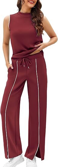 Sleeveless Tank Top And Wide-Leg Pants Two-Piece Womens Casual Sportswear Set