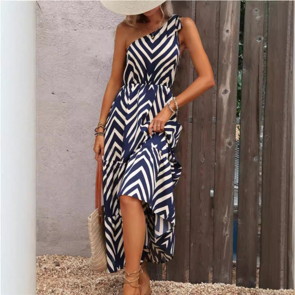 Printed Off-Shoulder Lace-Up Bohemian Dress