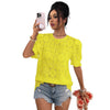 Casual Hollow-Out Lace Puff-Sleeve Shirt Top