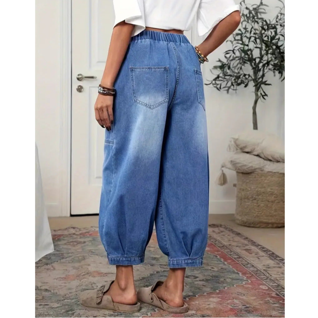 High-waiste Retro-style Denim Capri Pants