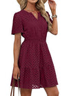 Womens Hollow-out Lace Short-sleeve Dress