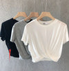 Knotted Cropped Loose-fitting Sporty Casual T-shirt